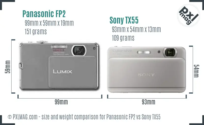 Panasonic FP2 vs Sony TX55 size comparison
