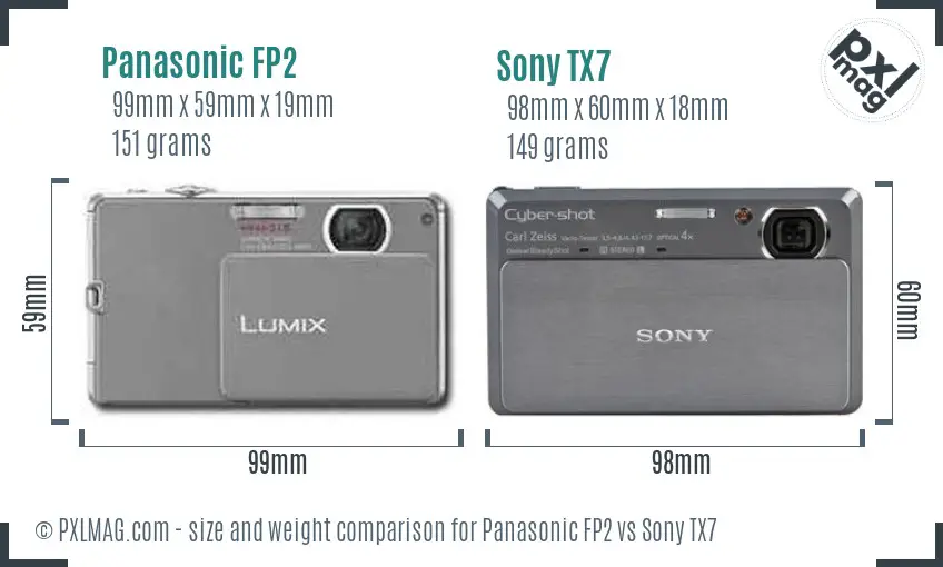Panasonic FP2 vs Sony TX7 size comparison