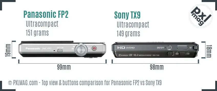 Panasonic FP2 vs Sony TX9 top view buttons comparison