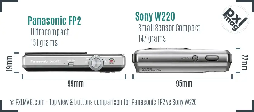 Panasonic FP2 vs Sony W220 top view buttons comparison