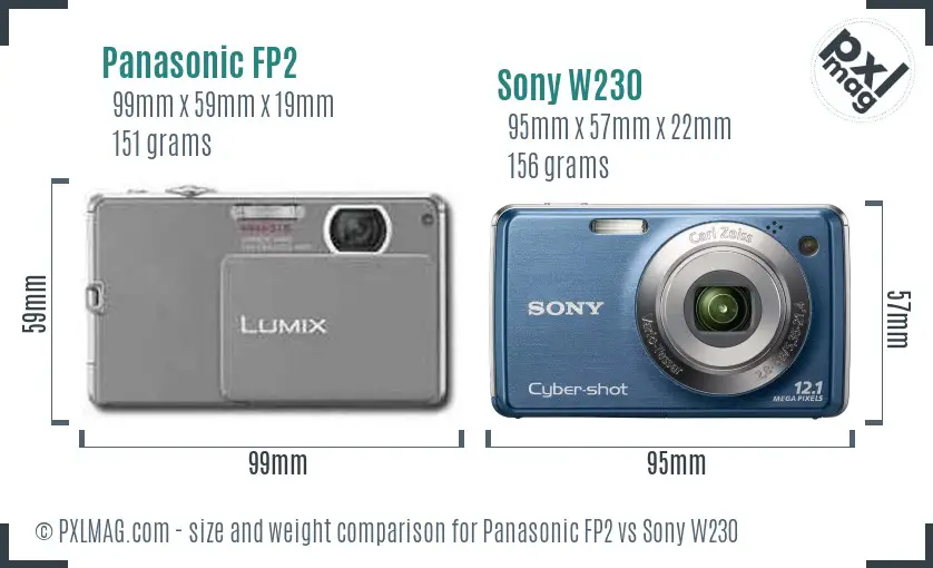 Panasonic FP2 vs Sony W230 size comparison