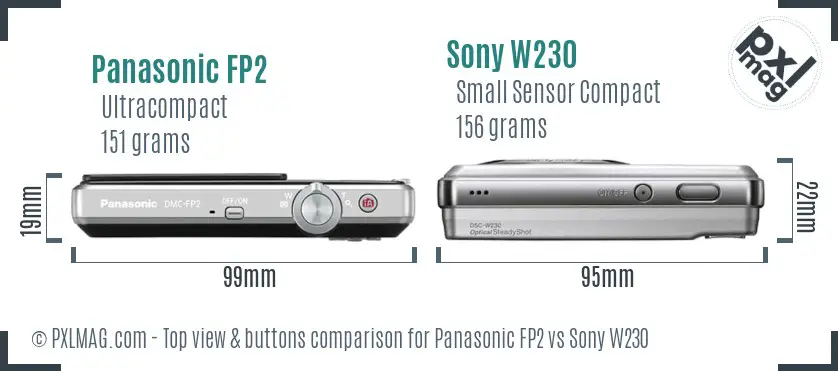 Panasonic FP2 vs Sony W230 top view buttons comparison