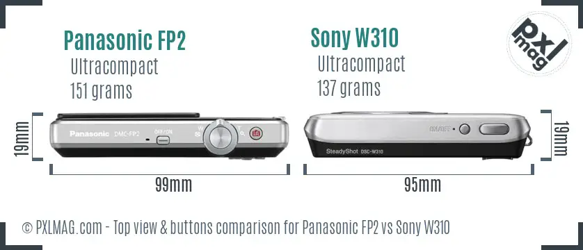 Panasonic FP2 vs Sony W310 top view buttons comparison