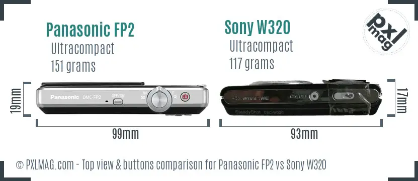 Panasonic FP2 vs Sony W320 top view buttons comparison Panasonic FP2 vs Sony W320 top view buttons comparison