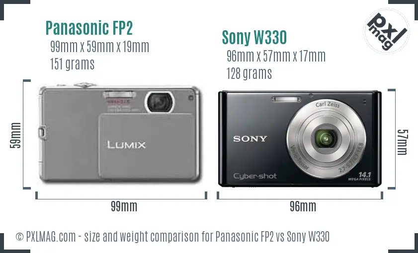 Panasonic FP2 vs Sony W330 size comparison