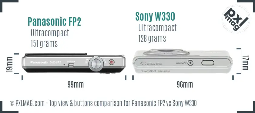 Panasonic FP2 vs Sony W330 top view buttons comparison