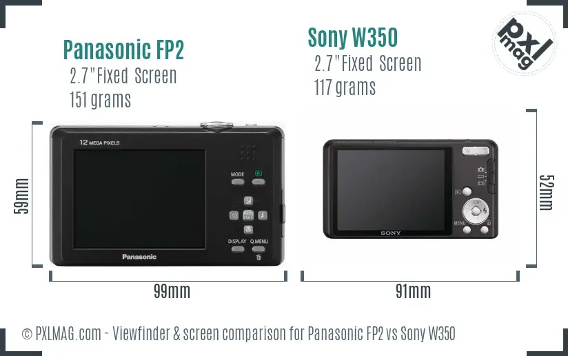 Panasonic FP2 vs Sony W350 Screen and Viewfinder comparison