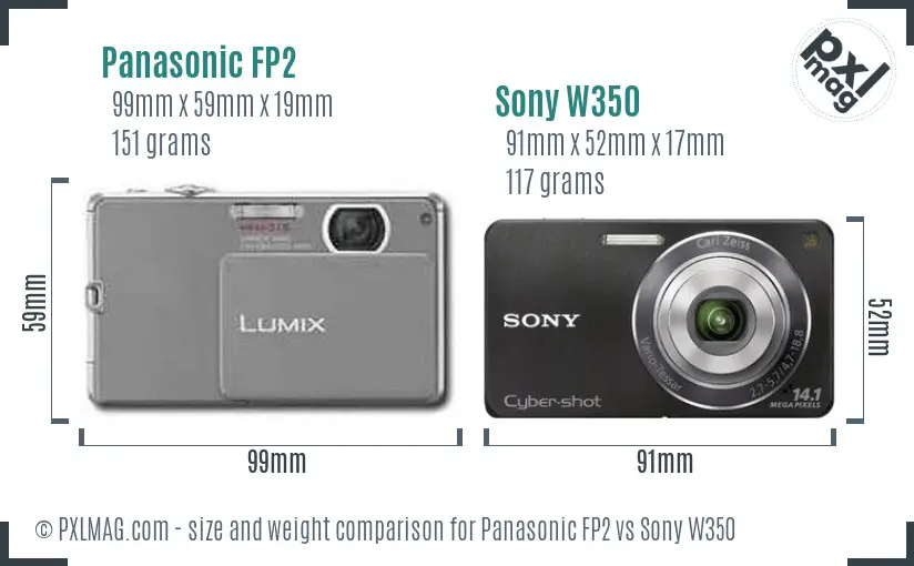 Panasonic FP2 vs Sony W350 size comparison