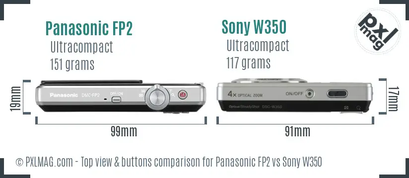 Panasonic FP2 vs Sony W350 top view buttons comparison