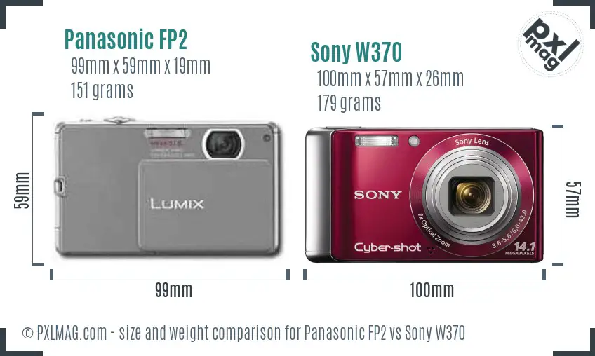 Panasonic FP2 vs Sony W370 size comparison