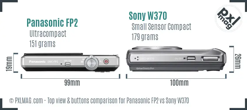 Panasonic FP2 vs Sony W370 top view buttons comparison