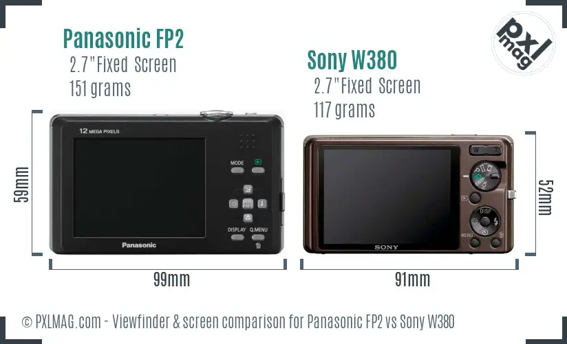 Panasonic FP2 vs Sony W380 Screen and Viewfinder comparison