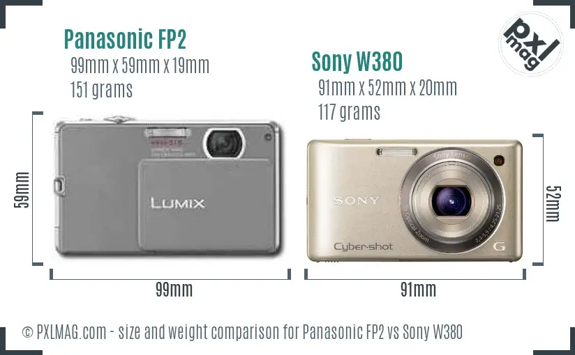 Panasonic FP2 vs Sony W380 size comparison