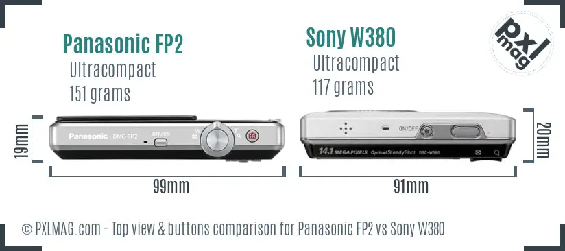 Panasonic FP2 vs Sony W380 top view buttons comparison