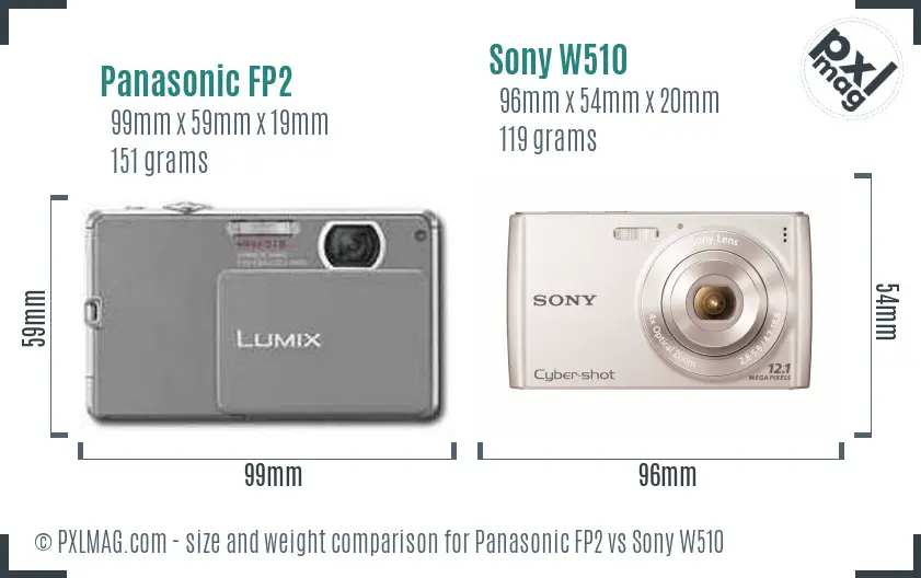 Panasonic FP2 vs Sony W510 size comparison