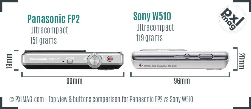 Panasonic FP2 vs Sony W510 top view buttons comparison