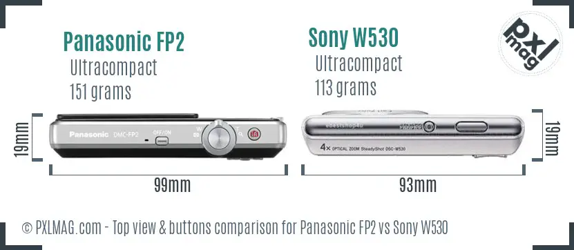 Panasonic FP2 vs Sony W530 top view buttons comparison