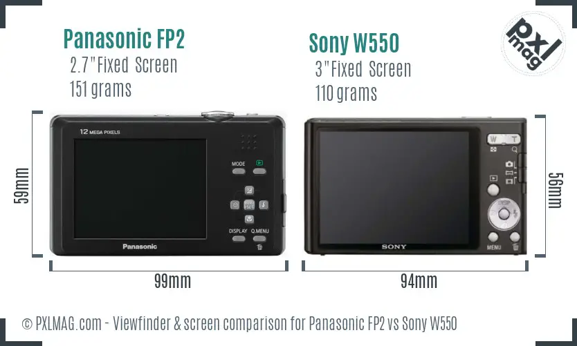 Panasonic FP2 vs Sony W550 Screen and Viewfinder comparison