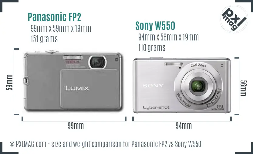 Panasonic FP2 vs Sony W550 size comparison