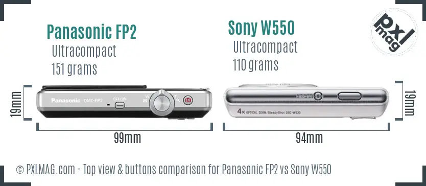 Panasonic FP2 vs Sony W550 top view buttons comparison