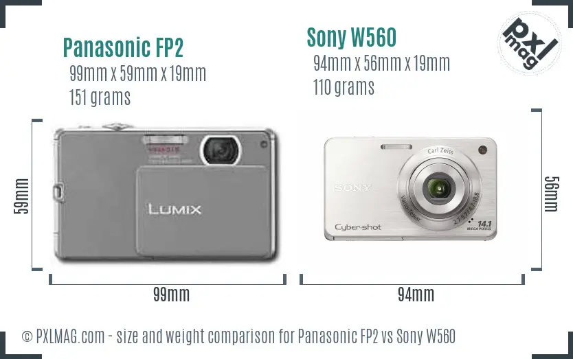 Panasonic FP2 vs Sony W560 size comparison