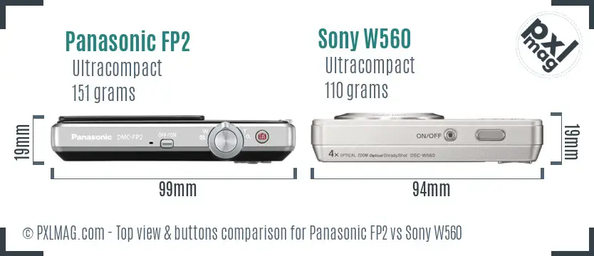 Panasonic FP2 vs Sony W560 top view buttons comparison