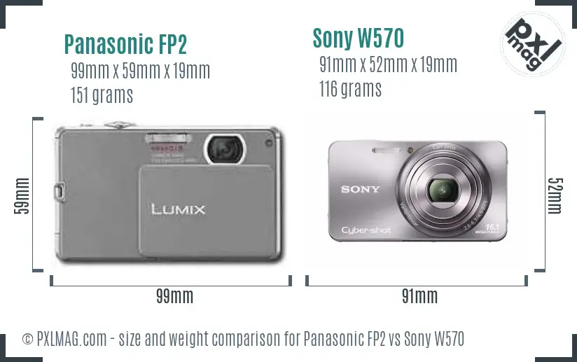 Panasonic FP2 vs Sony W570 size comparison
