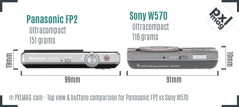 Panasonic FP2 vs Sony W570 top view buttons comparison
