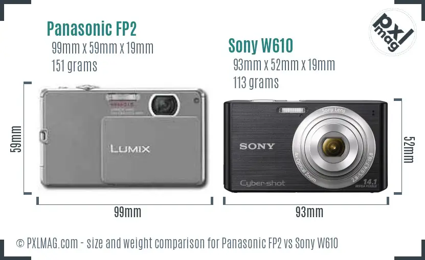 Panasonic FP2 vs Sony W610 size comparison