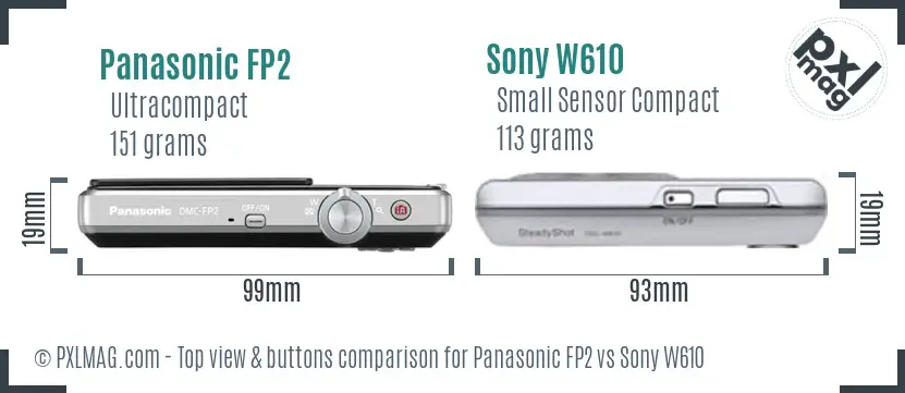 Panasonic FP2 vs Sony W610 top view buttons comparison