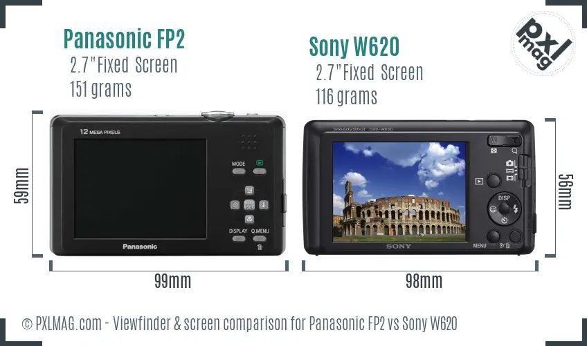 Panasonic FP2 vs Sony W620 Screen and Viewfinder comparison