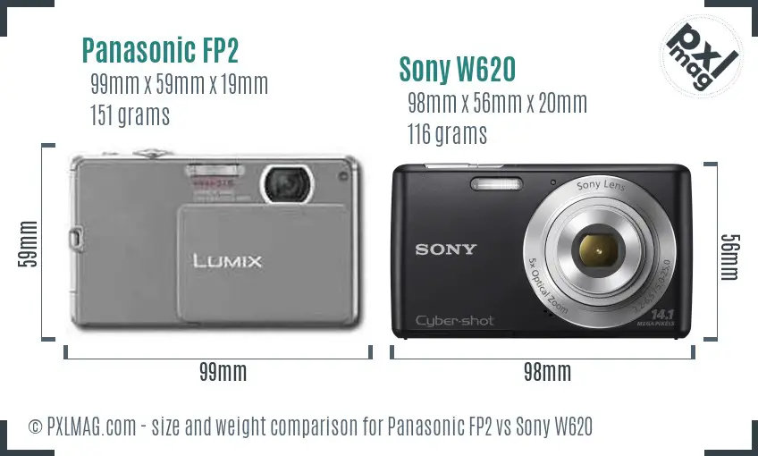Panasonic FP2 vs Sony W620 size comparison