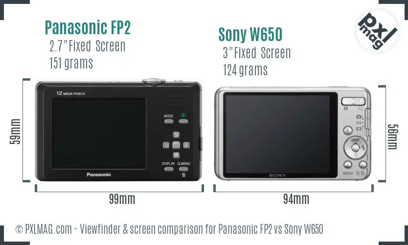 Panasonic FP2 vs Sony W650 Screen and Viewfinder comparison