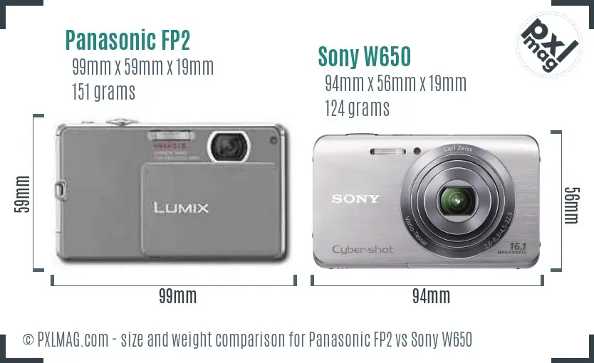 Panasonic FP2 vs Sony W650 size comparison