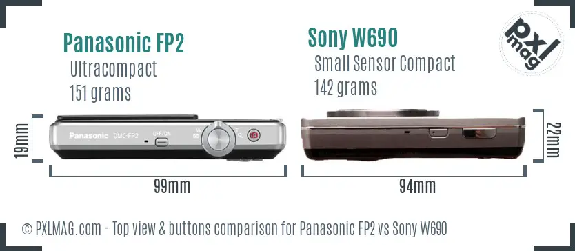 Panasonic FP2 vs Sony W690 top view buttons comparison