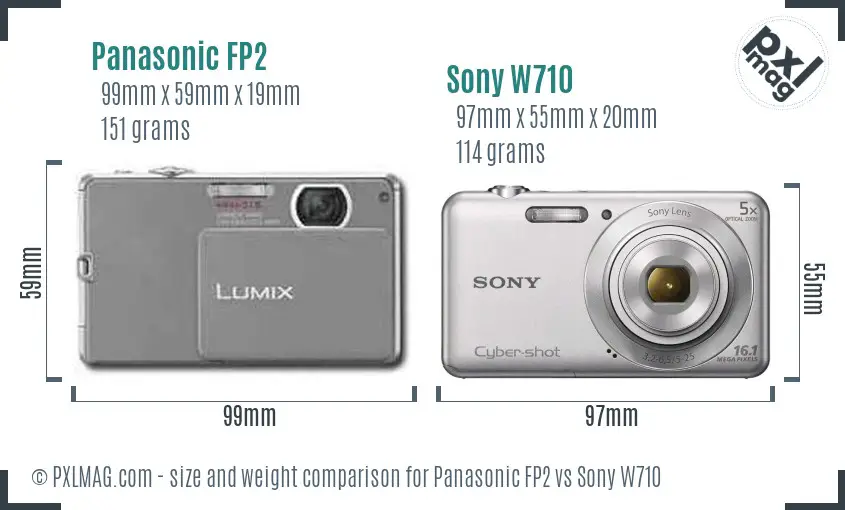 Panasonic FP2 vs Sony W710 size comparison