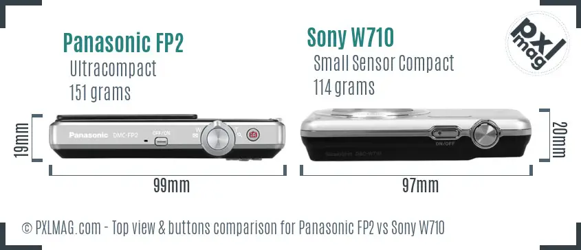 Panasonic FP2 vs Sony W710 top view buttons comparison