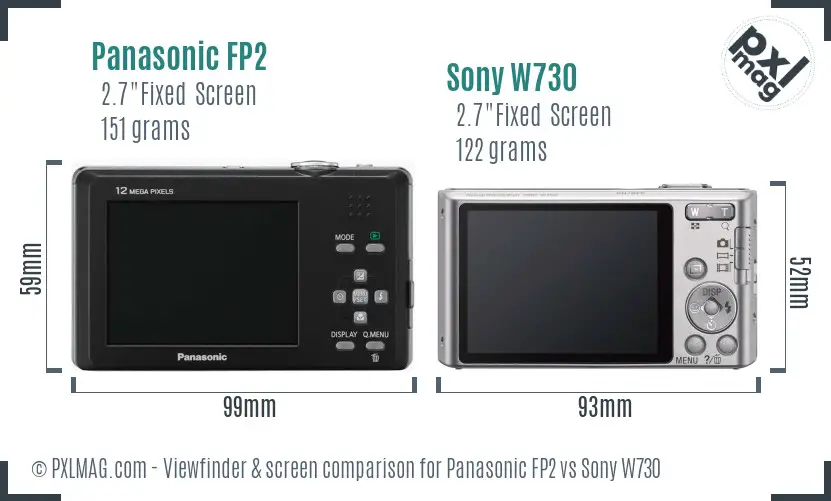 Panasonic FP2 vs Sony W730 Screen and Viewfinder comparison