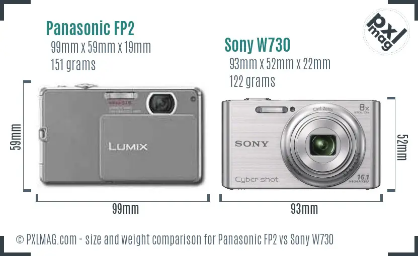 Panasonic FP2 vs Sony W730 size comparison