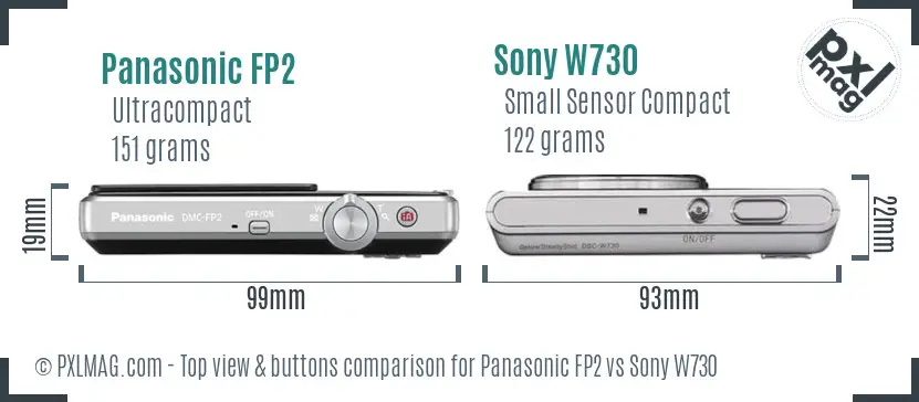 Panasonic FP2 vs Sony W730 top view buttons comparison