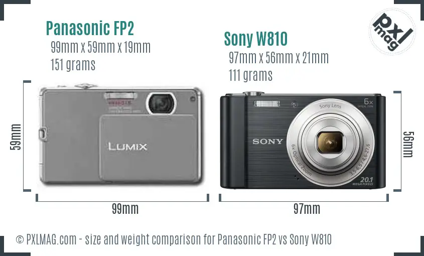 Panasonic FP2 vs Sony W810 size comparison