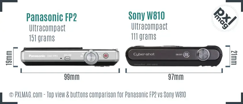 Panasonic FP2 vs Sony W810 top view buttons comparison