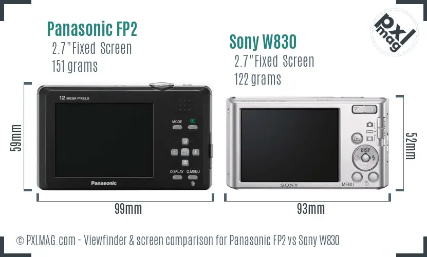 Panasonic FP2 vs Sony W830 Screen and Viewfinder comparison