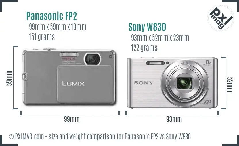 Panasonic FP2 vs Sony W830 size comparison