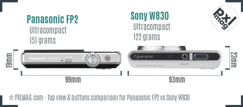 Panasonic FP2 vs Sony W830 top view buttons comparison