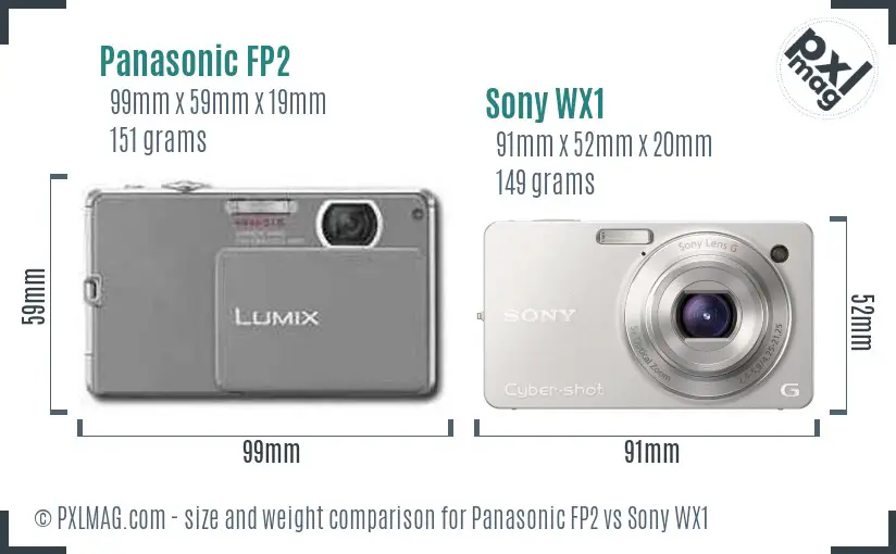 Panasonic FP2 vs Sony WX1 size comparison