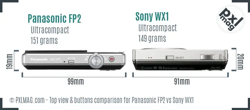 Panasonic FP2 vs Sony WX1 top view buttons comparison
