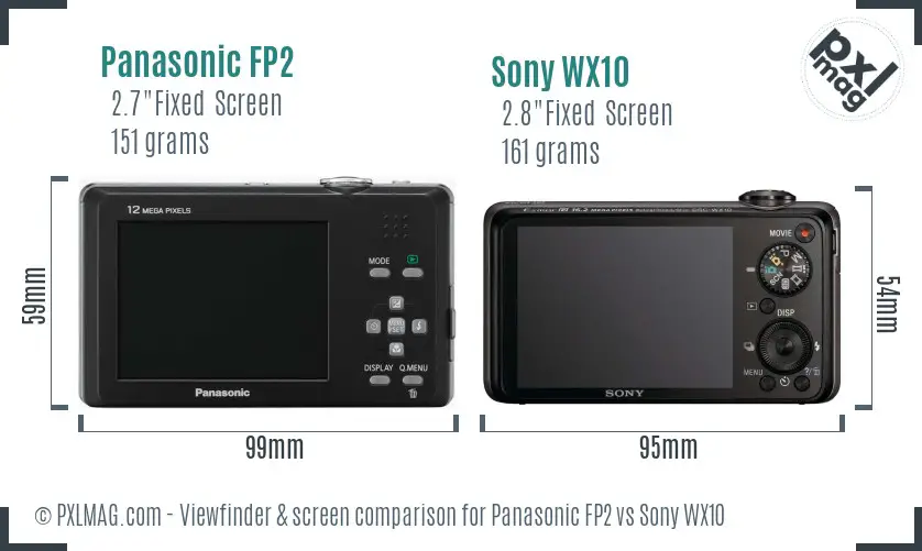 Panasonic FP2 vs Sony WX10 Screen and Viewfinder comparison