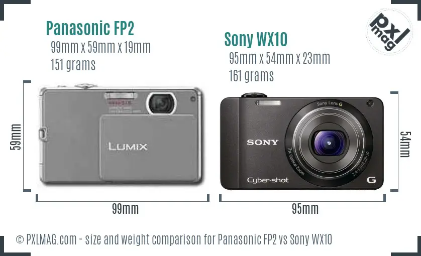 Panasonic FP2 vs Sony WX10 size comparison