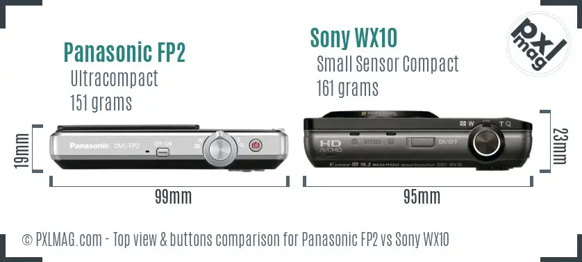 Panasonic FP2 vs Sony WX10 top view buttons comparison